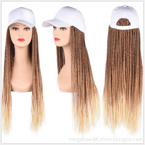 Hot Selling Long Synthetic Baseball hat  Wig with Braided Box Braids Wigs For Afro Women rWhite Hat Wig Adjustable